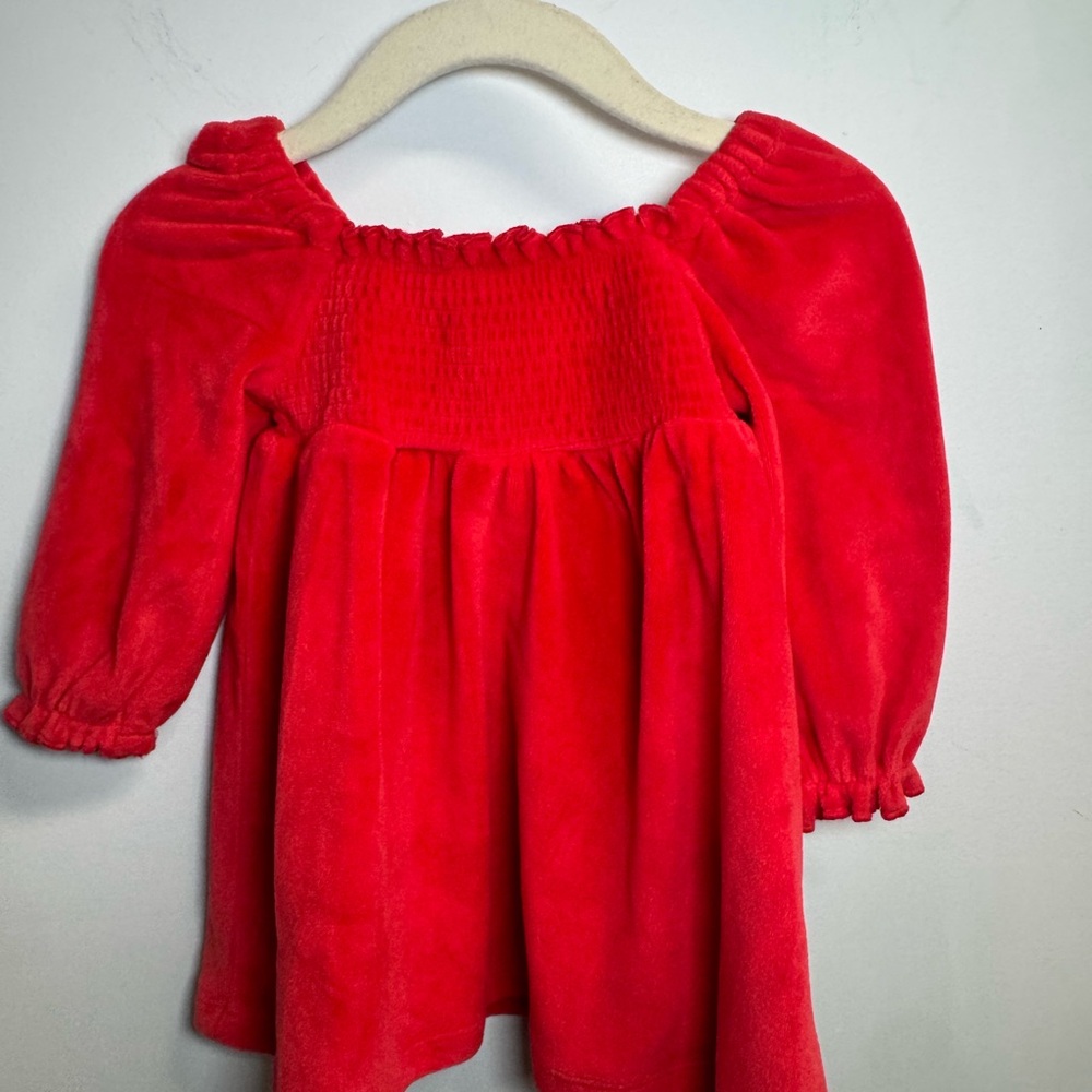 Crown & Ivy Red Velvet Smocked Long-Sleeve Dress